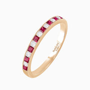 Art Deco Style Half Band with Diamond and Square - cut Ruby in 14K Yellow Gold - Shahin Jewelry